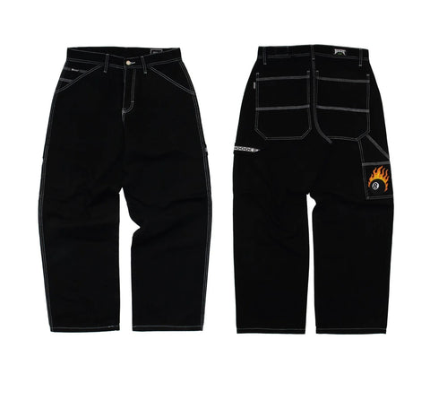 PANTALON CARPINTERO "BOLA 8" NEGRO COSTURA BLANCO