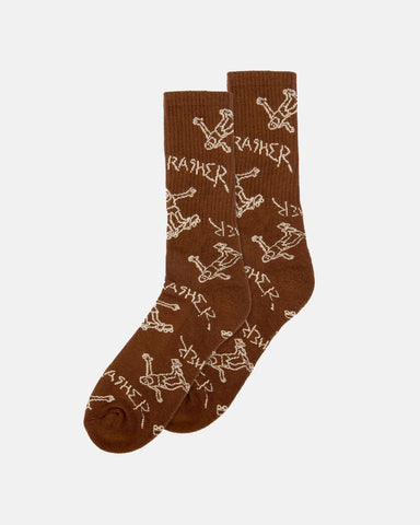 Thrasher Gonz Logo Crew Socks Brown